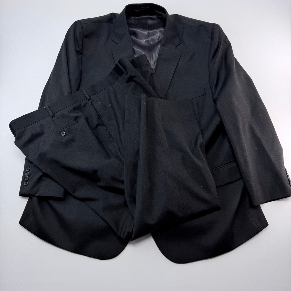 Joseph & Feiss Mens Black 100% Wool 2 Piece Suit 54 Regular 52 Waist Formal